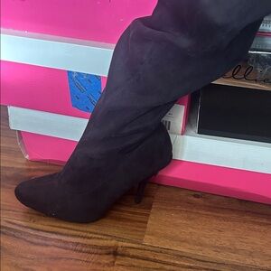 Shoe Dazzle Black Over-the-Knee Suede Pointed Stiletto Boots